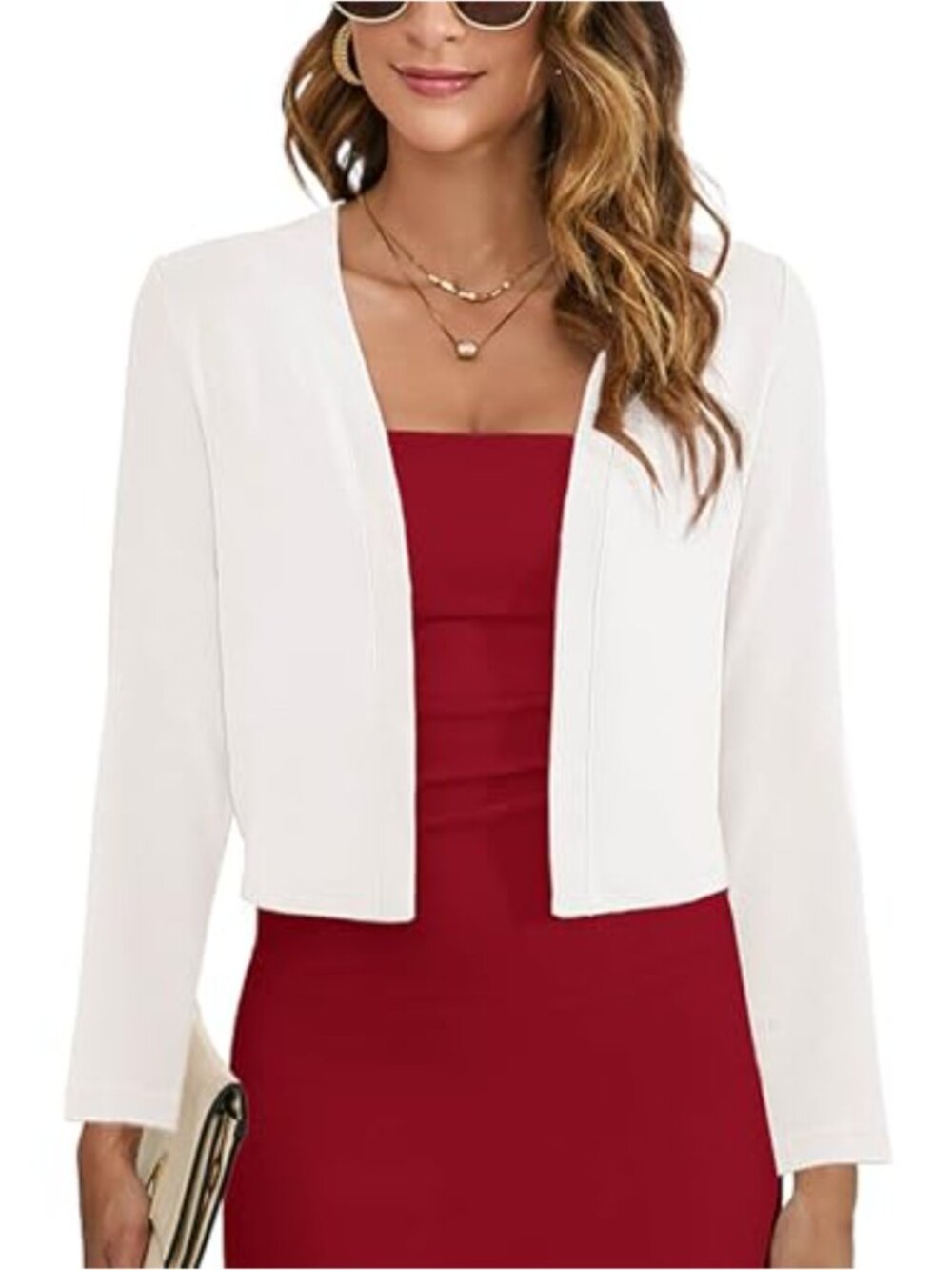 Women's Lightweight Knit Cardigan Open Front Cropped Bolero Shrug Long Sleeve